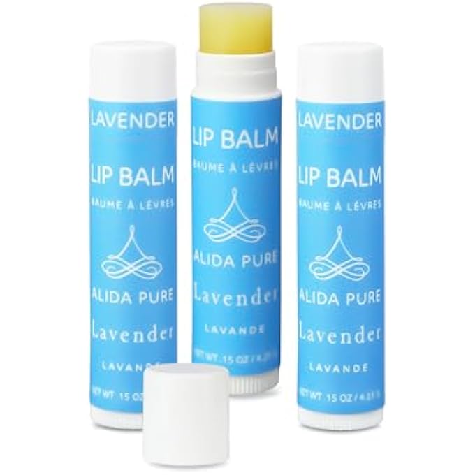 ALIDA PURE بلسم شفاه اللافندر، خالي من القسوة، مجموعة بلسم شفاه نباتي، خالي من شمع النحل، مع زيت الأفوكادو، زيت الجوجوبا العضوي، وفيتامين E، مرطب طبيعي للشفاه الجافة والمتشققة، مجموعة من 3 أنابيب - Image 1